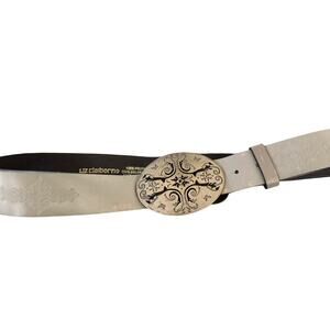 Vintage Liz Claiborne Women's Cream & Brown Leather Buckle Belt Size Medium